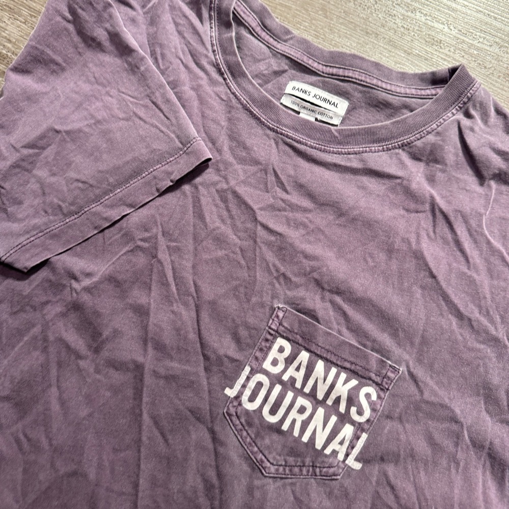 Banks Journal Shirt Mens S Purple Organic Cotton Surf Skate Pocket Tee Beach